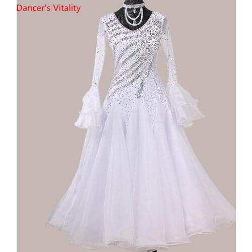 Customized Size Modern Dance Wear Flared Sleeve Cut out Backless Dress Ballroom Jazz Waltz National Standard Dancing Stage Suit