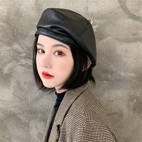 PU Leather Brimless Beret Womens Fall Winter Boinas Hombre Hat Designer Painter Baret Cap French Octagonal Hats with Ring