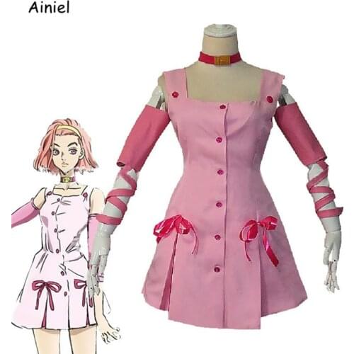 Anime JoJo Bizarre Adventure Costumes Girls Sugimoto Reimi Cosplay Pink Dress Wig Suits Halloween Womens Lolita Dresses