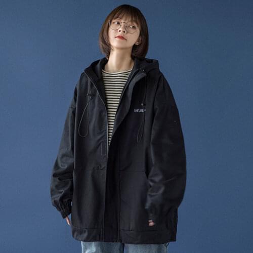 Early Spring Thin Jacket Tide Loose Harajuku Japanese Port Style Spring and Autumn Tooling Casual Hooded Jacket Women