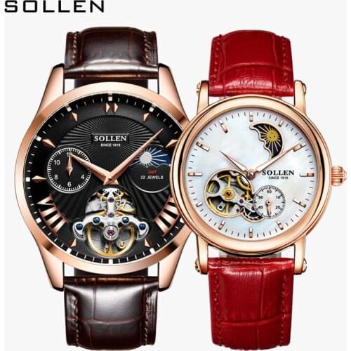 Lovers Watch Hollow Watch Fully Automatic Mechanical Watch Leather Strap Mechanical Watch Valentines Day Gift