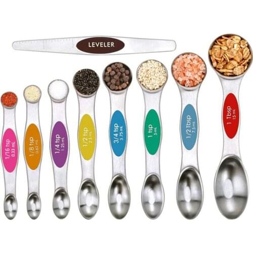 Magnetic Double Head Stainless Steel Measuring Spoon 9-Piece Baking Tool with Scale Scraper Measuring Spoon