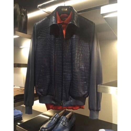 Free shipping Fashion NEW Men Crocodile ALLIGATOR Texture Leather Jacket Fashion Real Leather Jacket High Quality