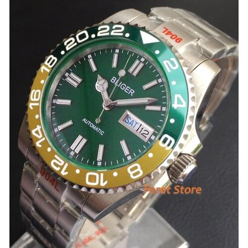BLIGER 40mm Mens Watch Top Luxury Sterile green Dial Sapphire Glass Date NH36A Movement Automatic Mens Watch