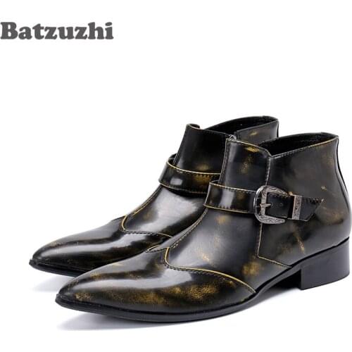 Batzuzhi Western Cowboy Men Boots Ankle Pointed Toe Bronze Leather Boots Botas Militares Botas Hombre Work Shoes, Pluz Size 46