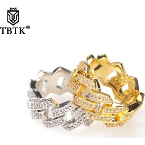 TBTK 2 Rows Fashion Hiphop 10.5mm Cubic Zirconia Ring Men Women Gold Color Cz Rapper Ring Jewelry wholesale