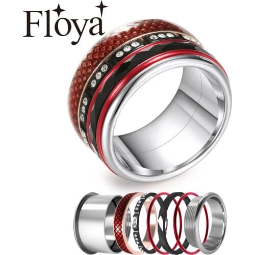 Floya Inlayed Ring Women Core Stainless Steel Ring Set Layering Interchangeable Femme Bijoux Various Materials