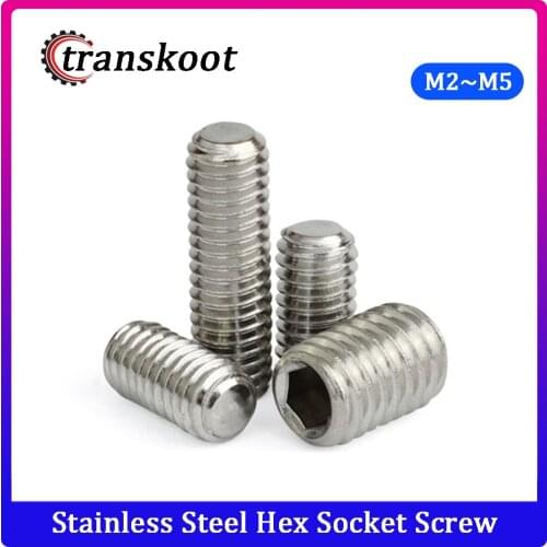 100pcs M2 M2.5 M3 M4 M5 Stainless Steel Hex Socket Head Set Screw Headless Flat Point Hexagon Socket Screw Bolt