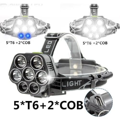 7LED 5T6 Strong Light Rechargeable Headlamp Night Fishing 5T6 LTS Strong Light Headlight Outdoor Camping Adventure Tool Light