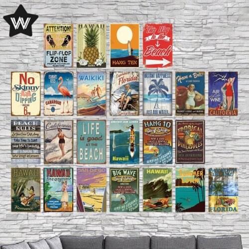 Tin Sign Metal Plate Florida Hawaii Wall Stickers Tin Plaque Vintage Metal Poster Retro Style Tin Plate for Man Cave Club Decor