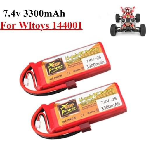 Original 7.4v Battery For Wltoys 1/14 144001 RC car boat Sparts Parts 2s 7.4 V 3300mAh Lipo battery T Plug 1pcs to 2pcs