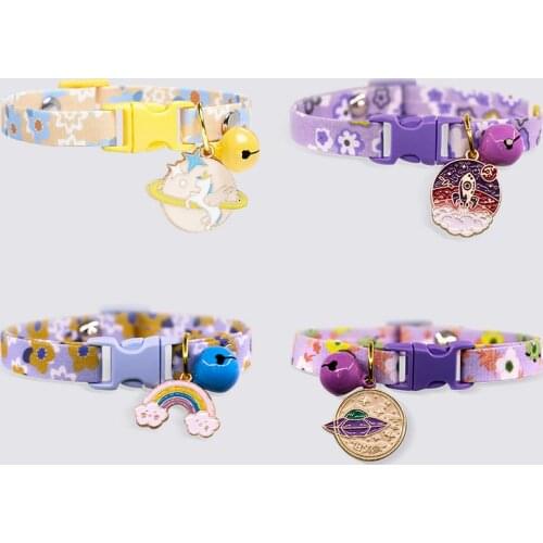 Lovely Cat Collar Rainbow Silent Bell Cat Collar Flower Printed Pet Jewelry Breakaway Kitten Collar Necklace Puppy Accessories