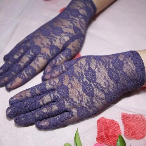 Purple Glamour Bride Summer Gloves Lace Short Paragraph Mittens Wedding Accessories Charming Pink Lady Women Glove with Fingers