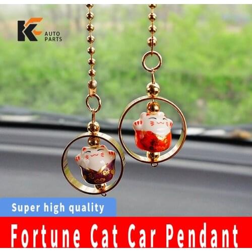 Cute Lucky Cat Charm Fashion Car Pendant Automobiles Rearview Mirror Suspension Decoration Accessories Hanging Round Pendant Gi
