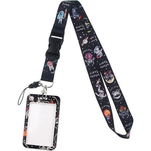 JF330 Black Universe Astronaut Lanyards Cool Neck Strap Straps Phone Buttons ID Card Holder Lanyard For Keys DIY Hanging Ropes