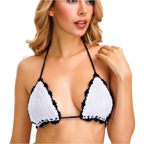 Handmade Crocheted Lacing Bikini Bra Sexy Swimwear Bikini Bra Tops with lining