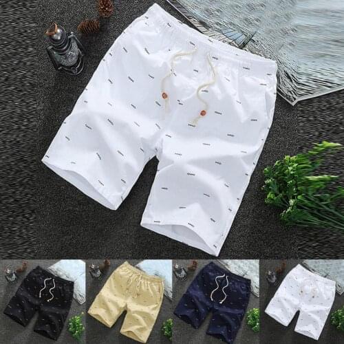 Fashion Men Knee-length Cotton Shorts with Elastic Drawstring Waist Mens Sweatshort with Side Pockets Summer Shorts Short Pants