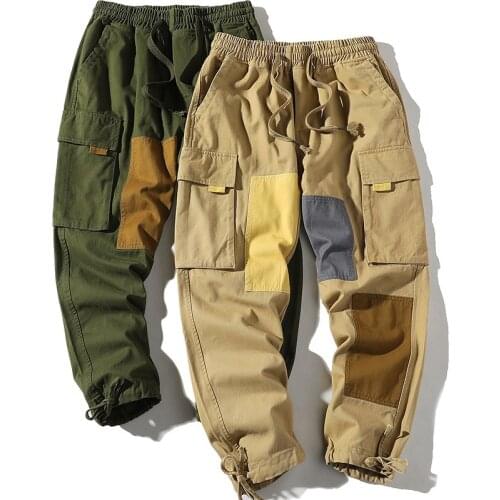 Fashion Men Hip Cotton Pants Color Block Patchwork Corduroy Cargo Harem Pant Streetwear Male Harajuku Jogger Sweatpant Trousers