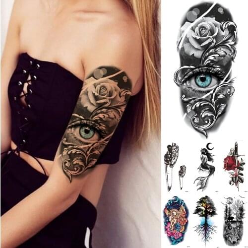 Blue Eyes Rose Temporary Tattoo Sticker Snake Cat Sword Flash Waterproof Tatto Mandala Body Art Arm Fake Tatoo Women Men
