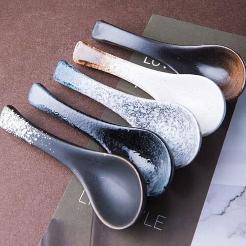 Vintage Ceramic Spoon Soup Teaspoon Eating Drinking Dessert Spoon Flatware Kitchen Cooking Utensil