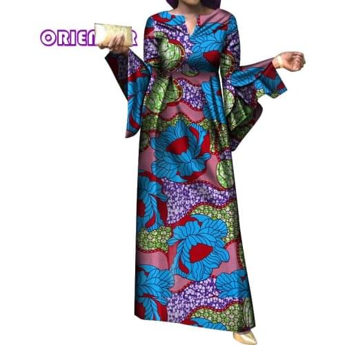 African Dresses for Women summer Africa Print Flare Sleeve Dress Women African Clothes Spring 2021 Maxi Dress Plus Size WY4054