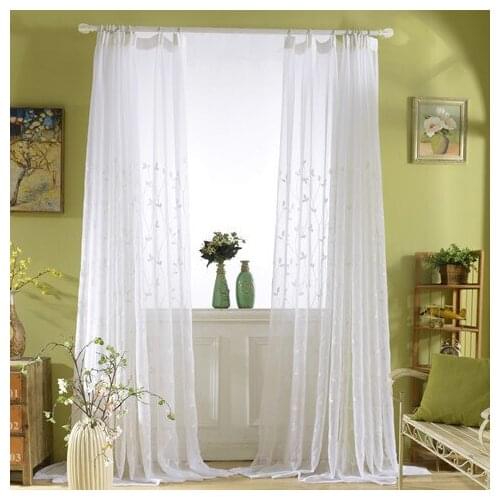 European and American style curtains white leaves and branches bedroom window treatment tulle window screens