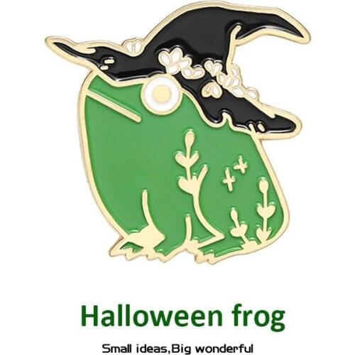 Halloween Witch Frog Brooch Pins Funny Cute Wizard Hat Frog Enamel Anime Pins Brooches Fashion Jewelry Gifts For Kids Friends