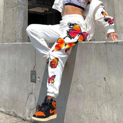 2020 Womens Pants Fall Fashion Sexy Butterfly Printed Sport Trousers Clothes High Waist Loose Vintage Sweatpants Wear P9040