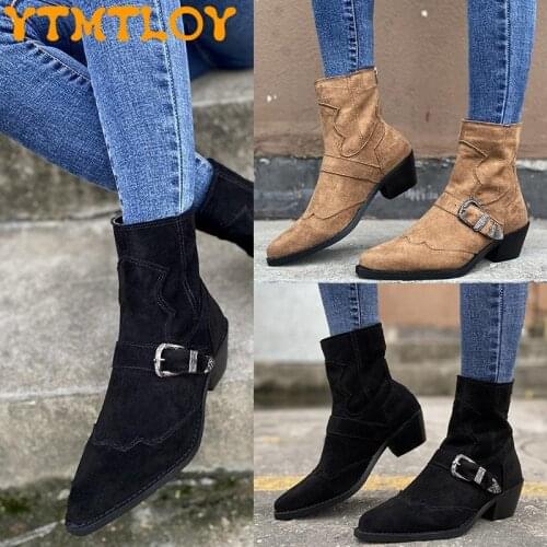 Spring And Autumn New Style Frosted Leather Pointed Toe Short Boots British Style Metal Decoration 36-43 Martin Womens Boots