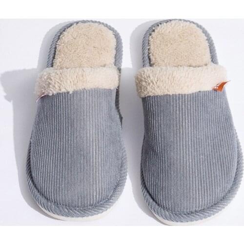 Female And Male Couple Slippers Womens Winter Plus Size Slippers Comfortable Home Shoes Men Stripes Plush Slippers Shoes