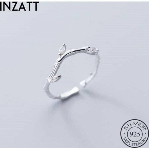 INZATT Real 925 Sterling Silver Zircon Bamboo Leaves Adjustable Ring For Woman Party Fine Jewelry Minimalist Cute Accessories