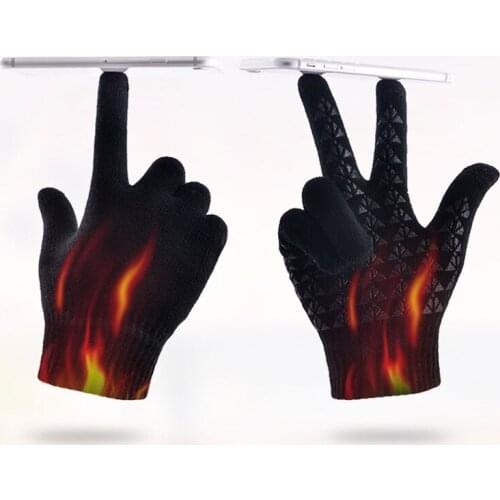 Men Women Winter Knitted Touch Screen Texting Gloves Anti-Slip Silicone Palm Elastic Cuff Thermal Lining Warm Mittens