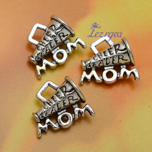15pcs/lot--17x16mm, Antique silver plated cheer leader mom charms,DIY supplies,Jewelry accessories