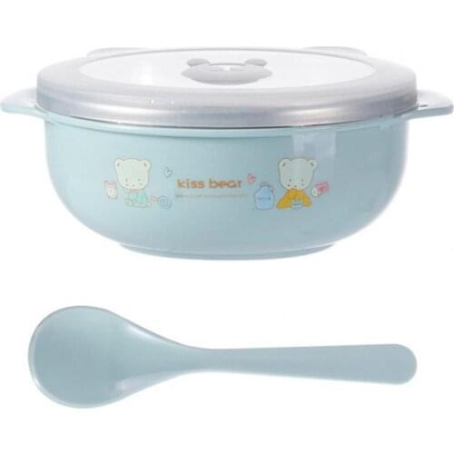 2Pcs/Set Kids Toddler Tableware Double Ears Handle Anti-scald Thermal Cartoon Shape Feeding Dish Spoon Set