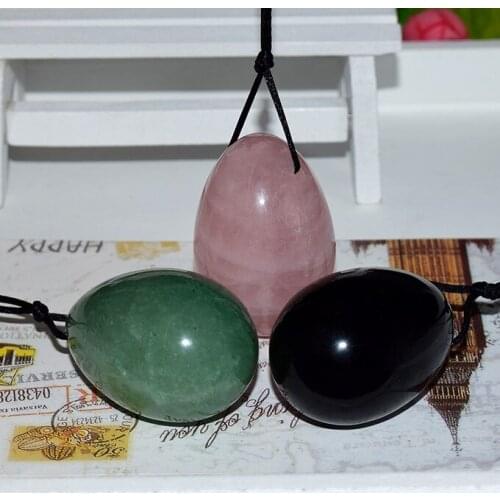 3 pcs 40*25mm natural obsidian green jade and rose quartz drilled yoni egg