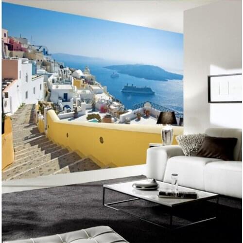 3D Custom Photo Modern Greece Aegean Sea Castle Landscape Mural Wallpaper Roll Wall Decor TV Background Living Room Canvas