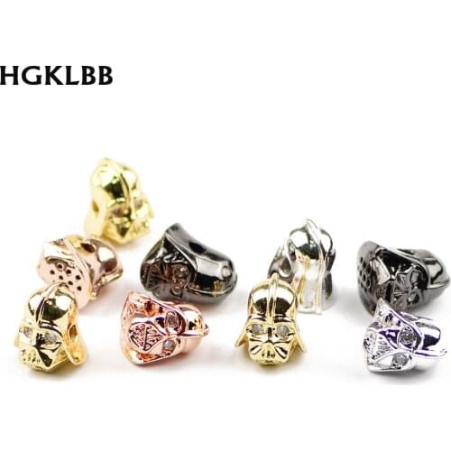 HGKLBB Roman Knight Helmet Pendant Copper Spacer beads 4pcs Micro Pave Zircon Charms Loose beads Jewelry making bracelet DIY