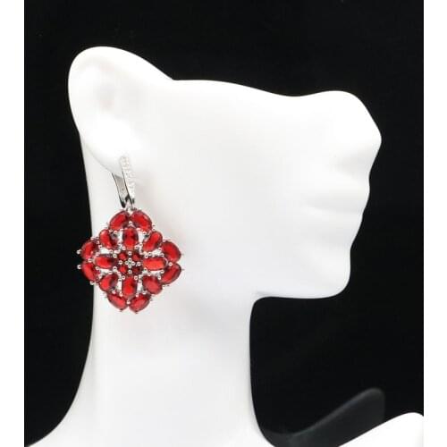 40x23mm Bohemia Design Flowers Silver Earrings Created Pink Tourmaline Bright Zircon Gift For Womans Daily Wear Drop Shipping