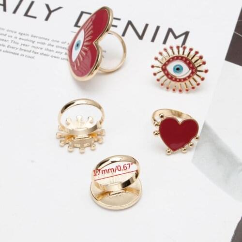 5Pcs Heart Enamel Evil Eye Open Band Women Rings Exaggerated Fashion Jewelry