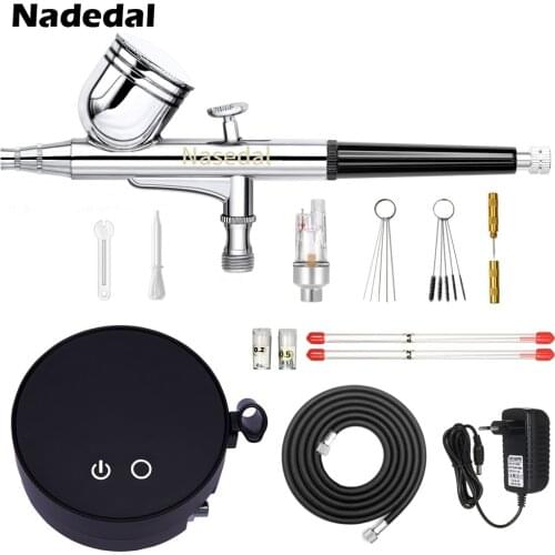 Nasedal 0.3mm Airbrush Compressor Three Pressure Model 7cc Dual Action Air Brush Spray Gun for Makeup Nail Tattoo