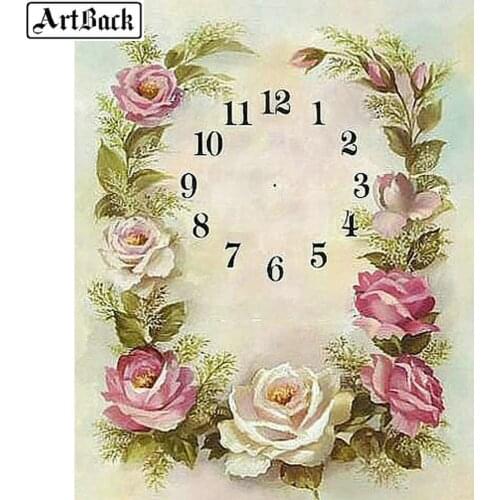 Full Square Clock Flower Diamond Painting Landscape Sticker Diamond Mosaic Wall Clock 5d Diamond Embroidery Home Decoration