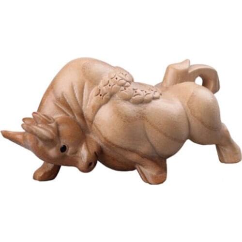 Wooden Bull Home Decoration Art Craft Furnish Birthday Gift Peach Wood Bull Toy