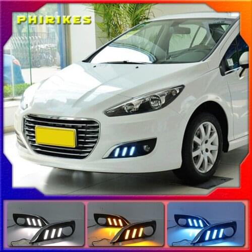 1 Pair Car styling LED driving DRL with Daytime Running Light yellow turn signal Fog Head Lamp for Peugeot 308 2012-2014