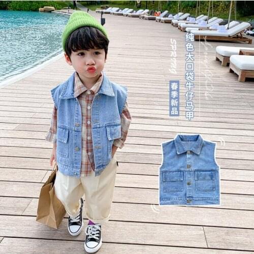 2021 new style girls boys denim vest spring cotton fashion kids waist coat 1-6 years YL523