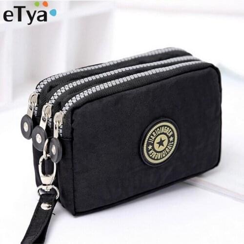 ETya New Fashion Portable Women Wallet Make-up Bag Coin Purse Mini Bag with Three Zipped Women Wallets Big capacity Phone Pouch