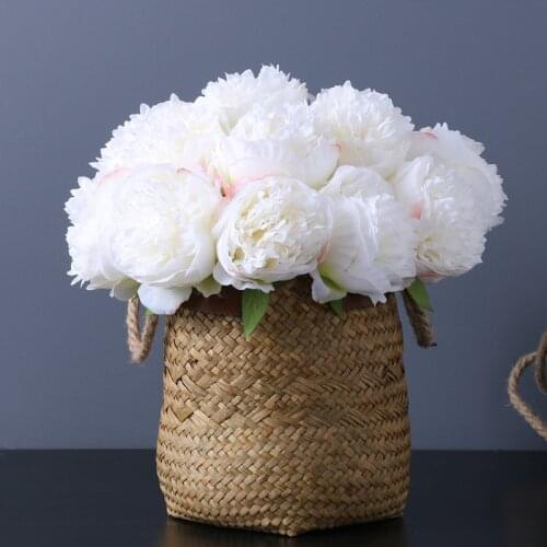 5 Heads Peony Artificial Flowers Wedding Bouquet Silk Peony Fall Vivid Fake Flowers for Wedding Home Decoration
