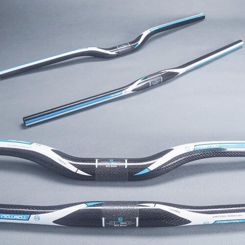 TOMTOU Blue Mountain Bike Glossy 3K Carbon Fiber Handlebar Bicycle MTB Flat Riser Handlebar Parts 31.8*600-760mm