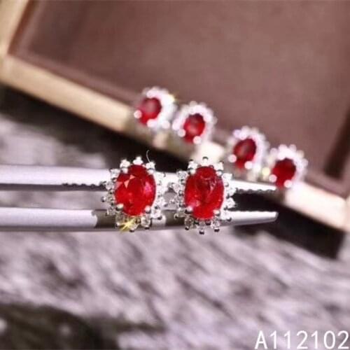 KJJEAXCMY fine jewelry 925 sterling silver inlaid natural ruby Girl Girl popular Chinese style simple flower earrings support