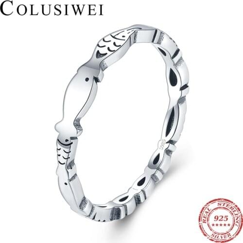 Colusiwei New 925 Sterling Silver Adjustable Cute Small Fish Finger Rings for Women Female Simple Chic Animal Rings Jewelry Gift