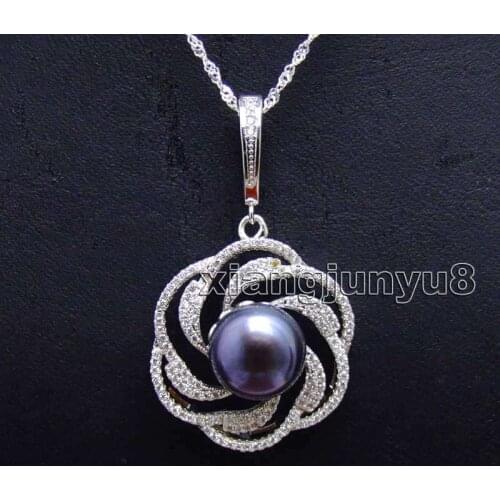 18"11-12 mm round Tahitian black green pearl necklace